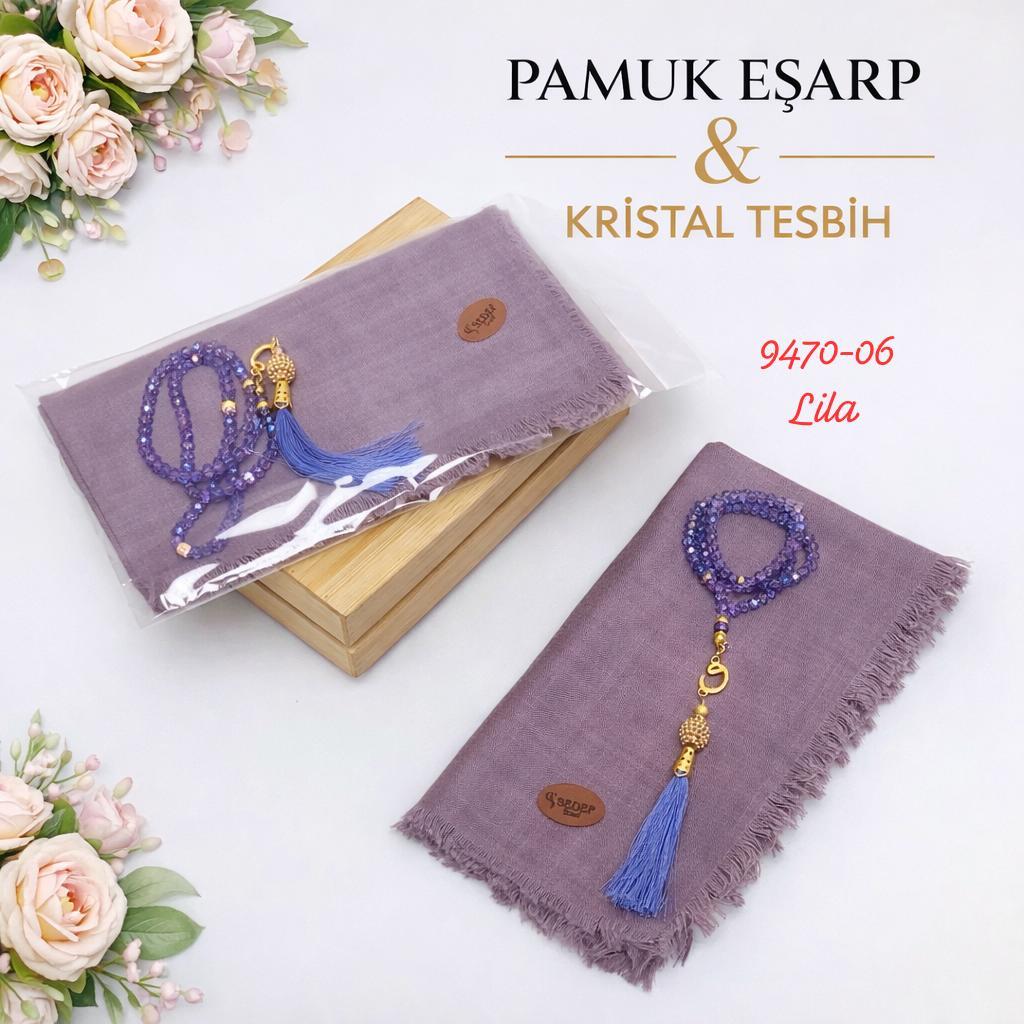 Pamuk Eşarp Kristal Tesbih Set