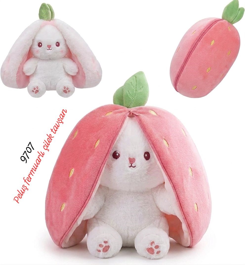 Peluş Fermuarlı Çilek Tavşan
