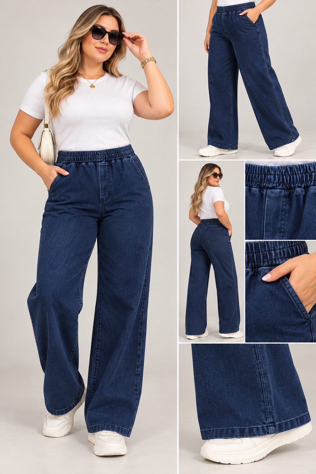 Beli Lastikli Bol Paça Lacivert Jean
