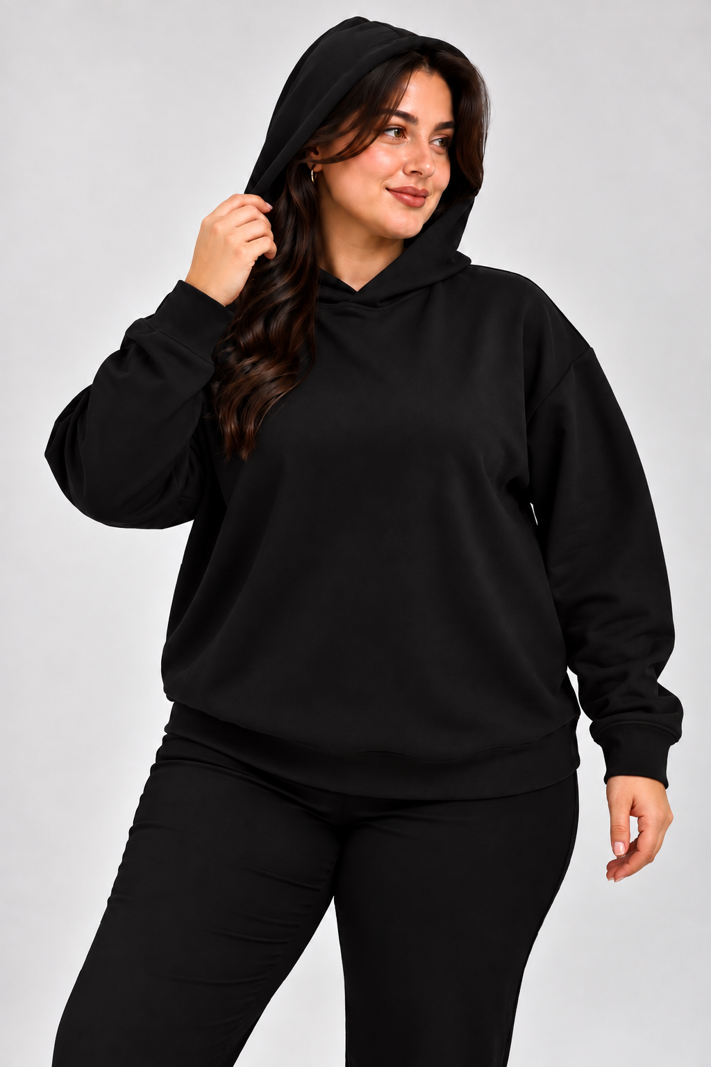 Kapüşonlu Büyük Beden Siyah Sweatshirt