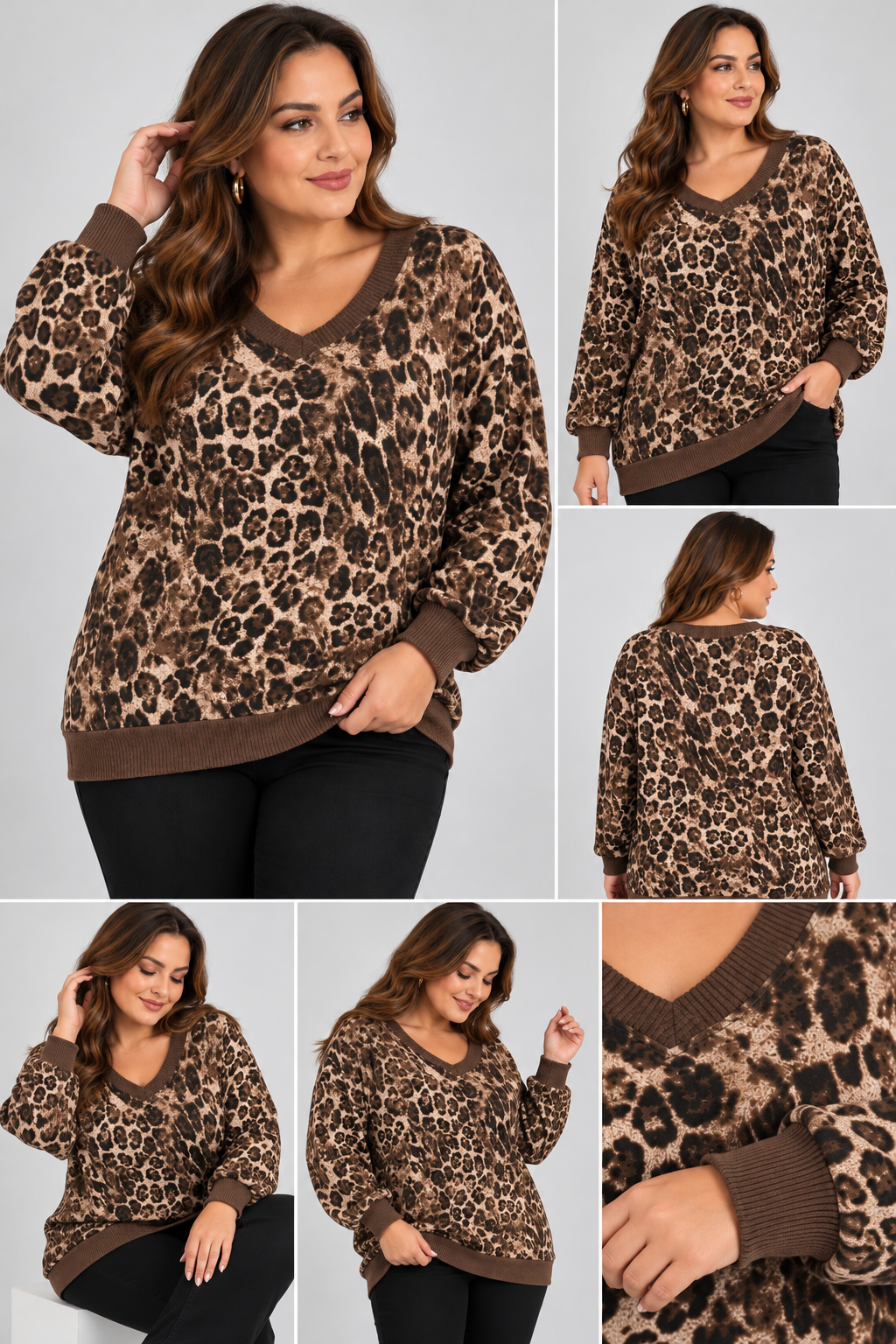 Leopar Desenli Büyük Beden Sweatshirt