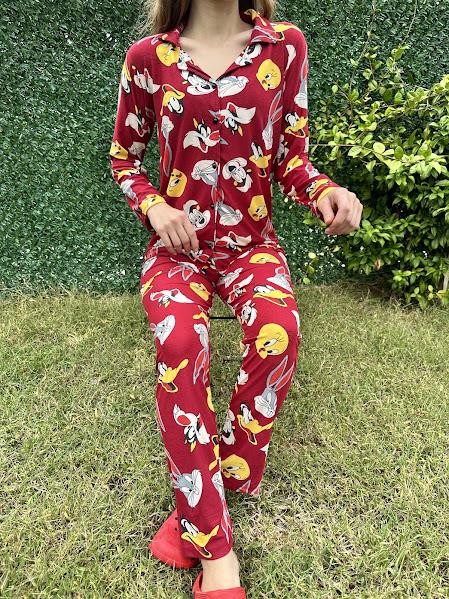 Gömlek Yaka Karakter Pijama Takım Kırmızı 