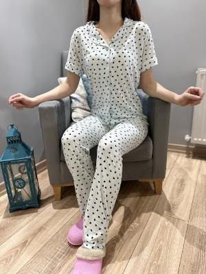 Kalp Desenli Gömlek Yaka Pijama Takım Bebe Mavisi