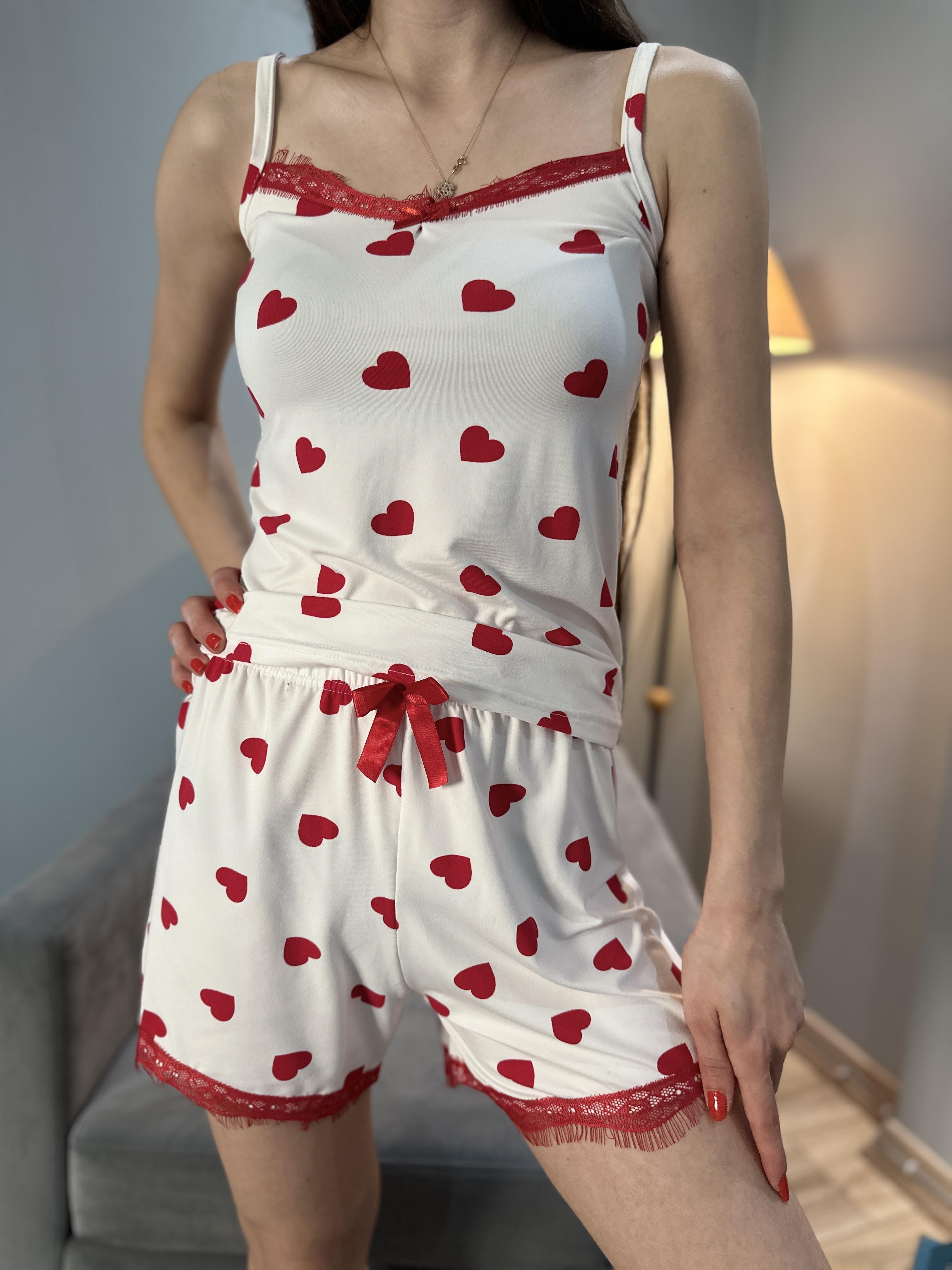 Kalp Desenli Milan Şortlu Pijama Takım