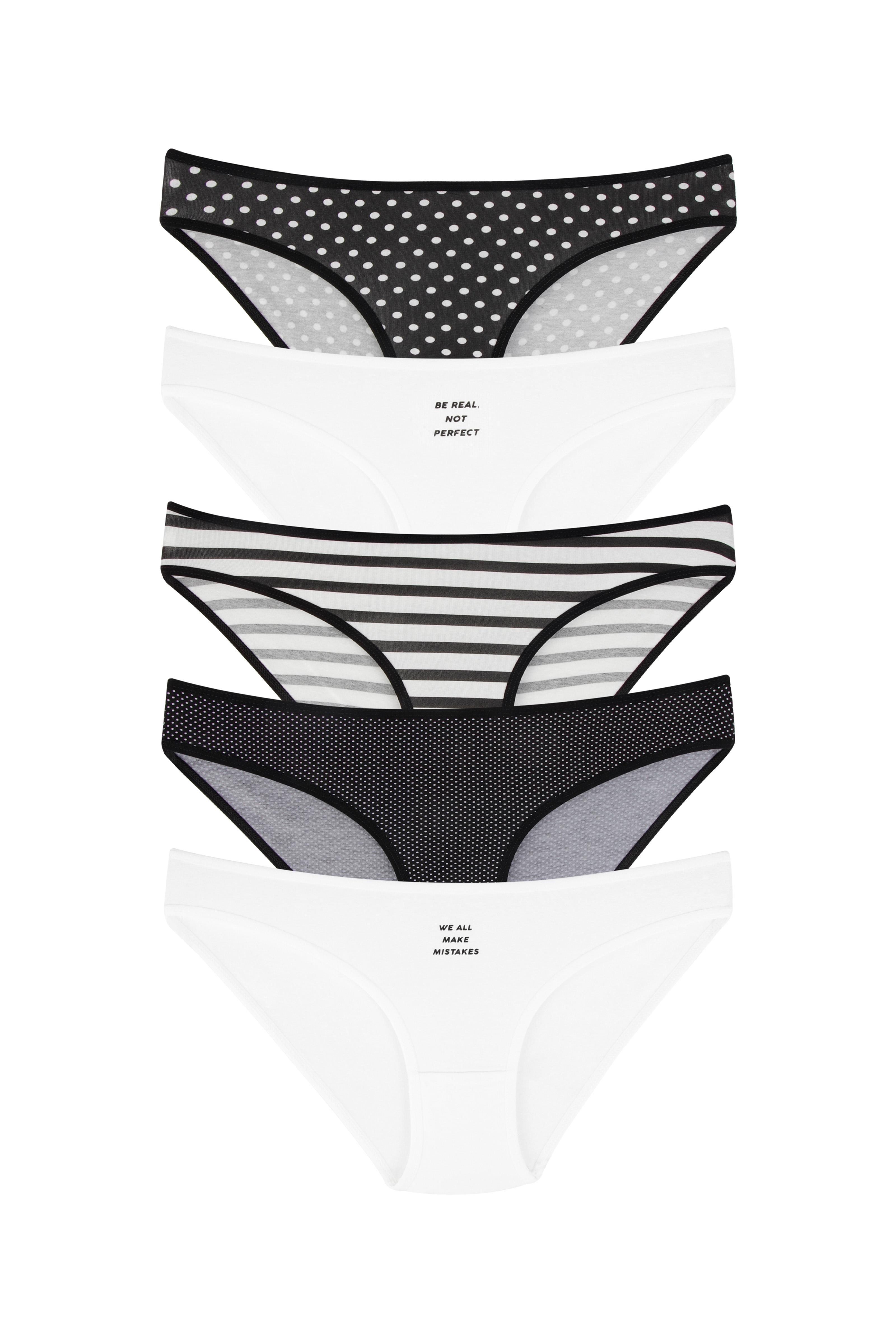 Karışık Desenli Bikini Kesim Külot Set Siyah-Beyaz