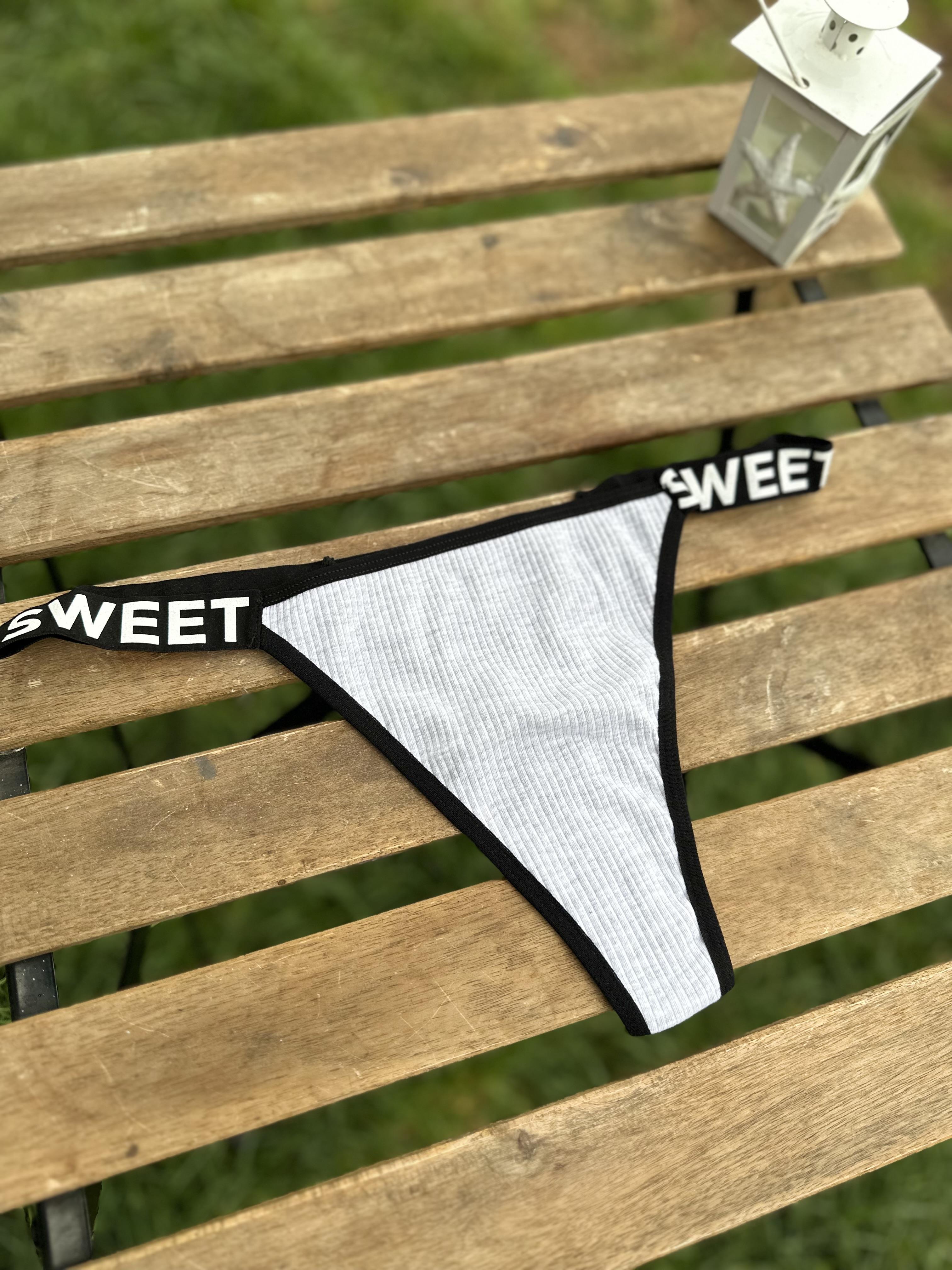 Sweet Baskılı Pamuklu Tangalı Külot Gri