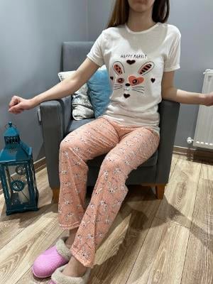 Tavşan Baskılı Kısa Kol Pijama Takım