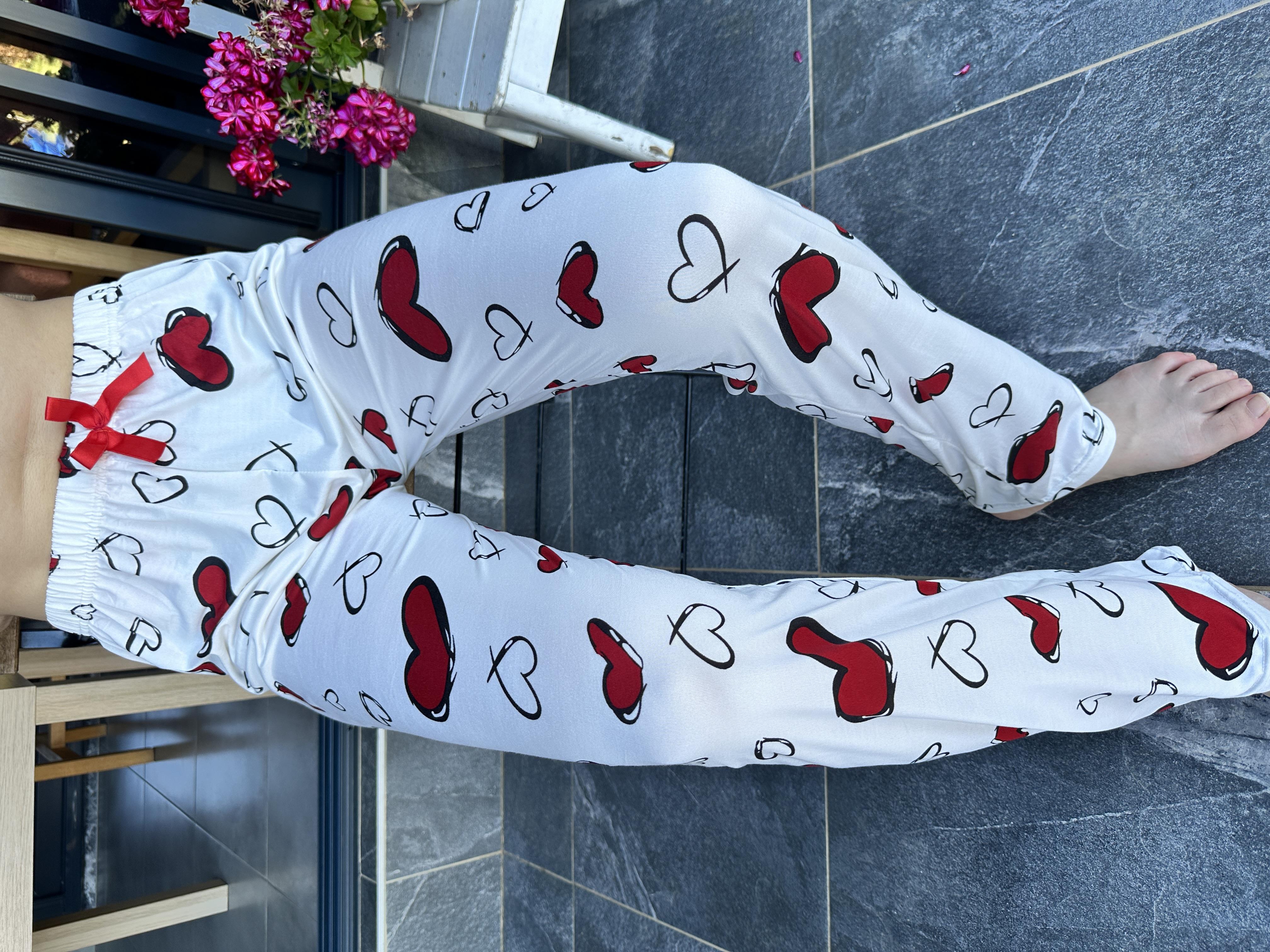  Kalp Desenli Tek Alt Pijama 