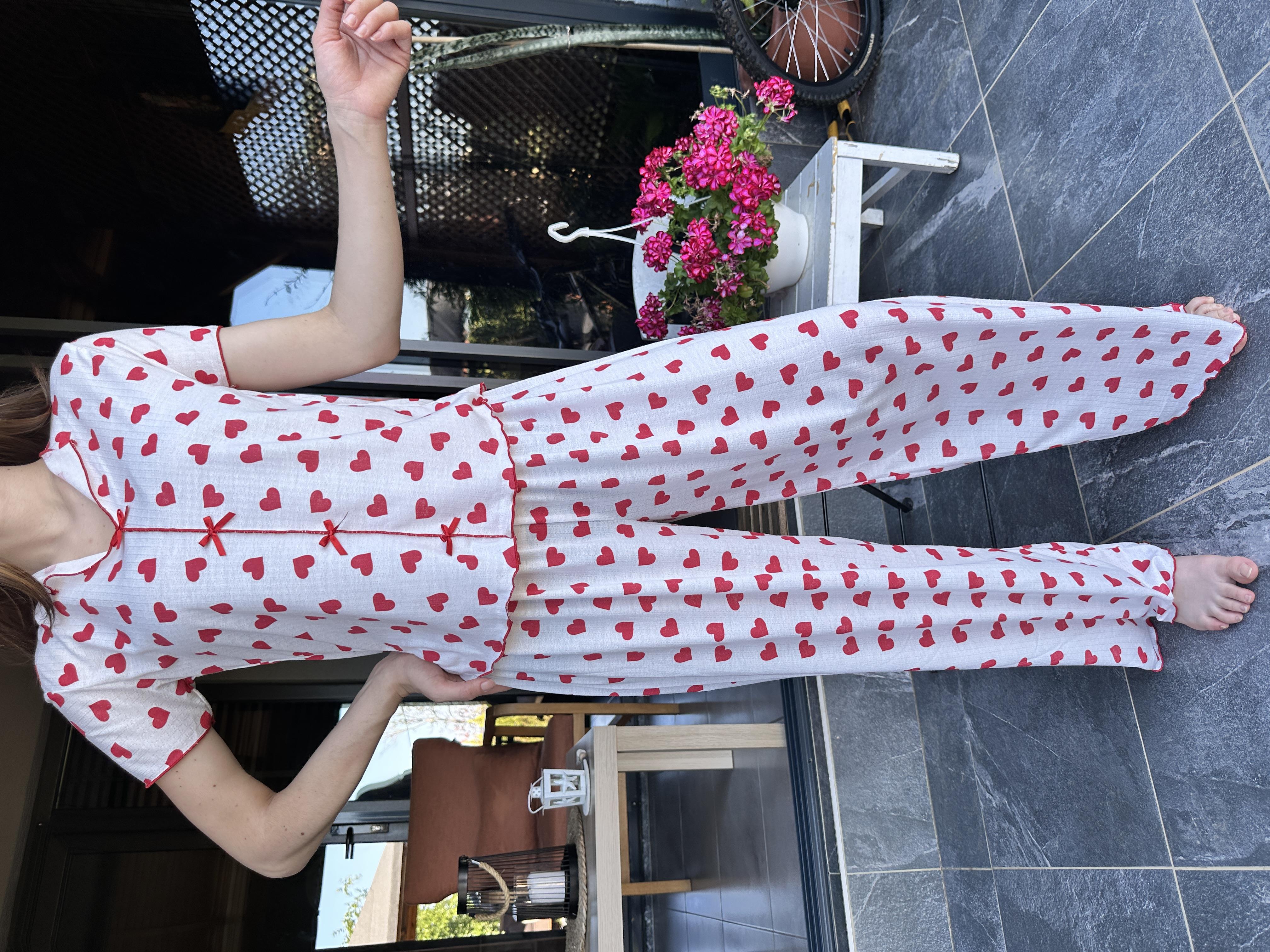 Alaçatı Kalp Desenli Pinterest Pijama Takım