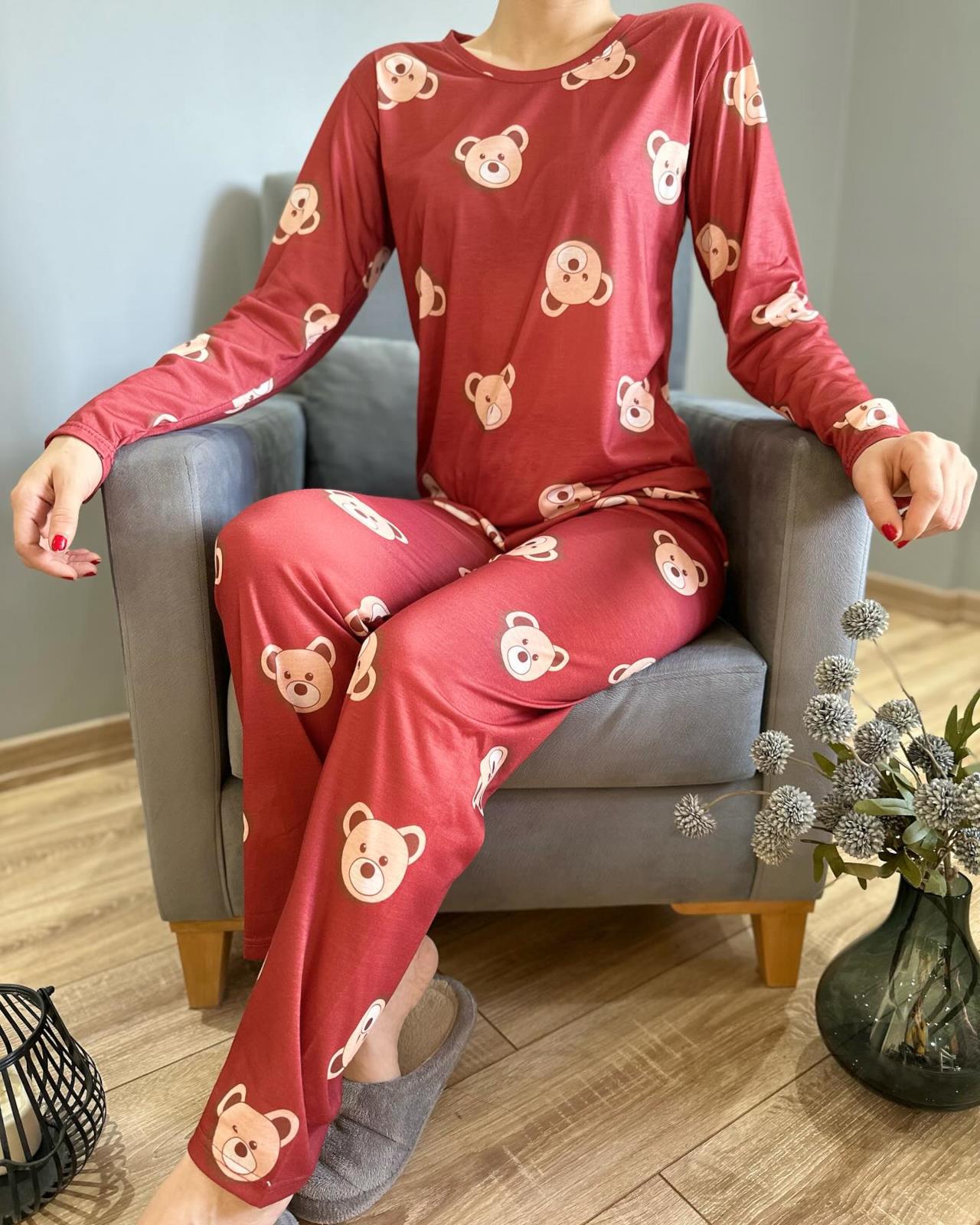 Ayıcık Desenli Pijama Takım Kiremit