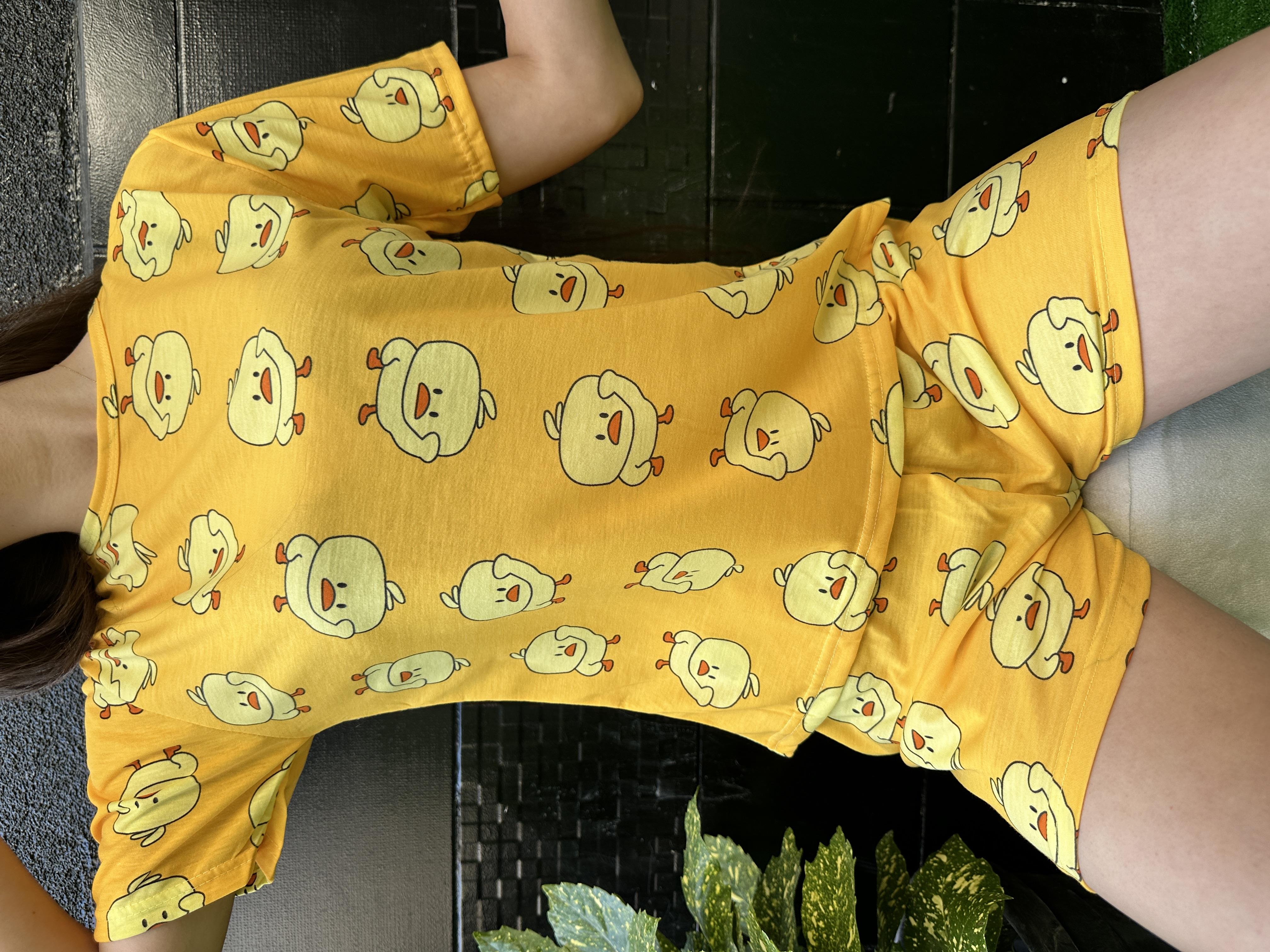 Civciv Desenli Kısa Kol Şort Pijama Takım Sarı