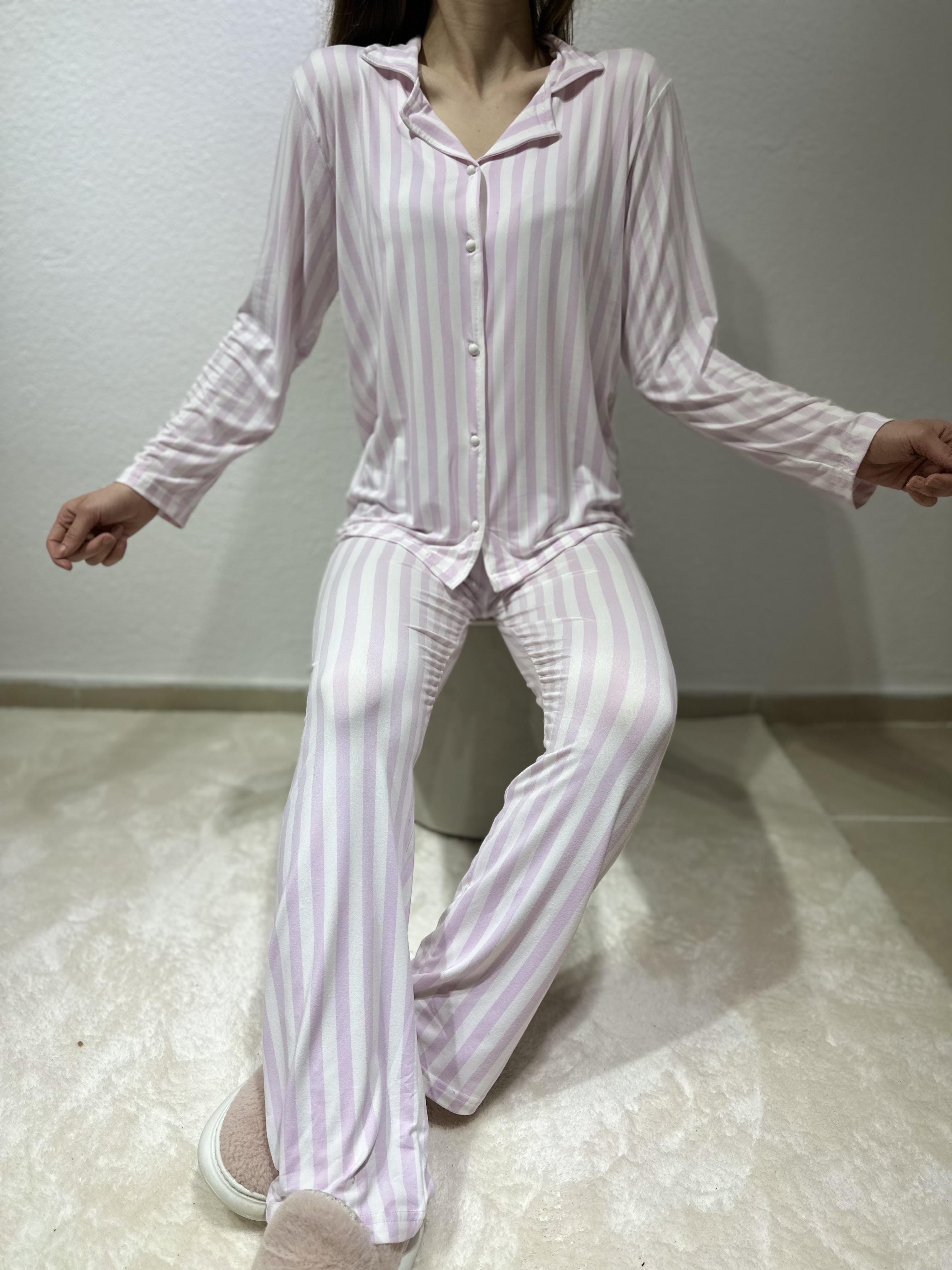 Çizgili Uzun Kol Milan Pijama Takım