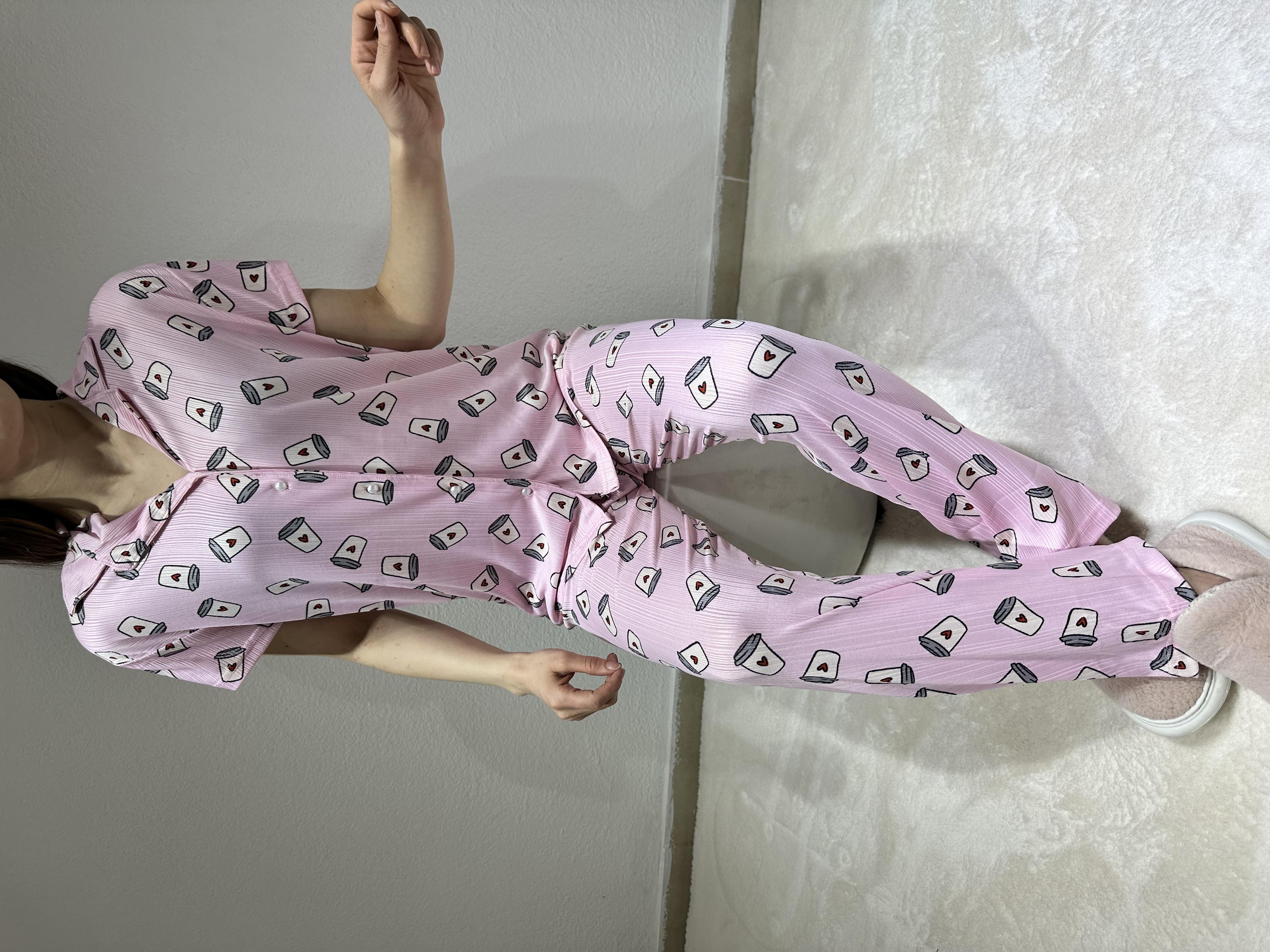 Cup Desenli Kısa Kol Pegasus Pijama Takım Pembe