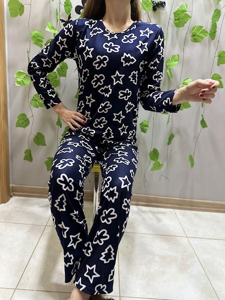 Desenli Süet Pijama Takım Lacivert
