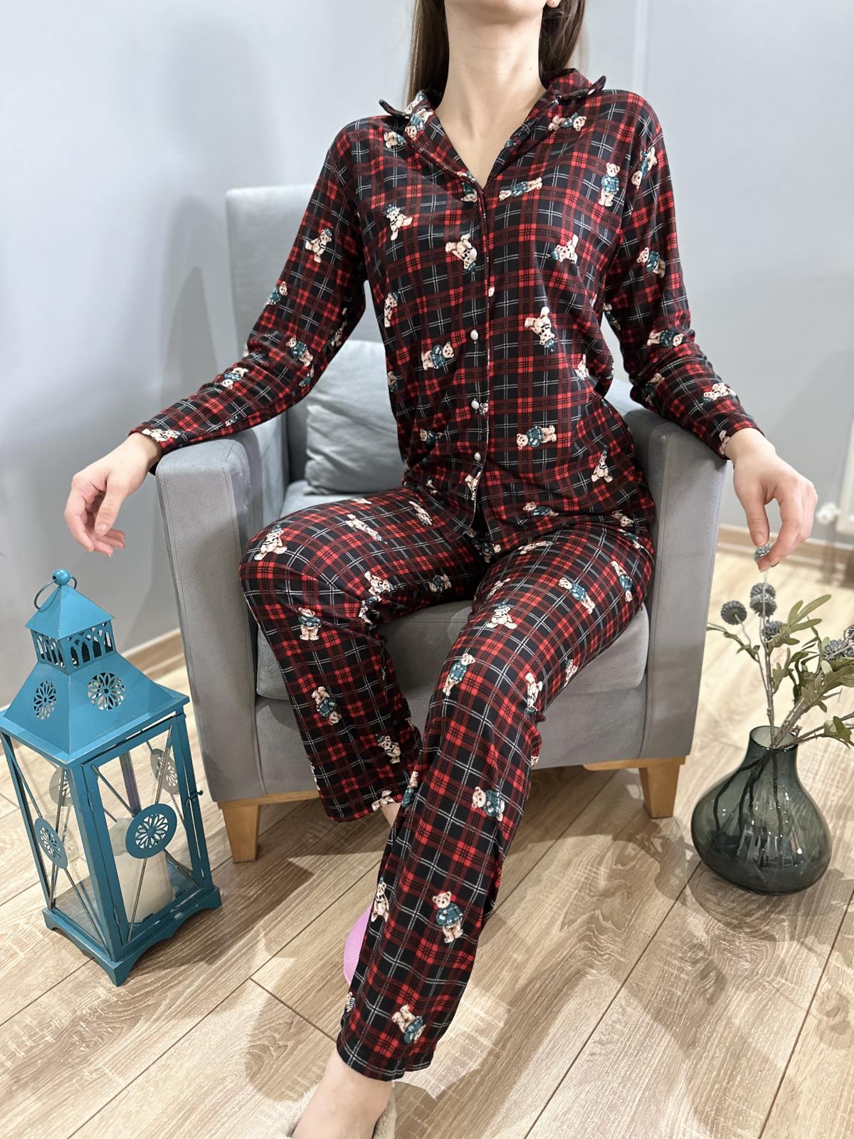 Ekose Ayıcık Desenli Pijama Takım