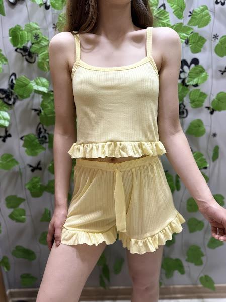 Fitilli Şort Pijama Takım Sarı