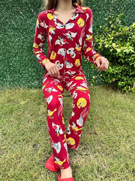 Gömlek Yaka Karakter Pijama Takım Kırmızı 