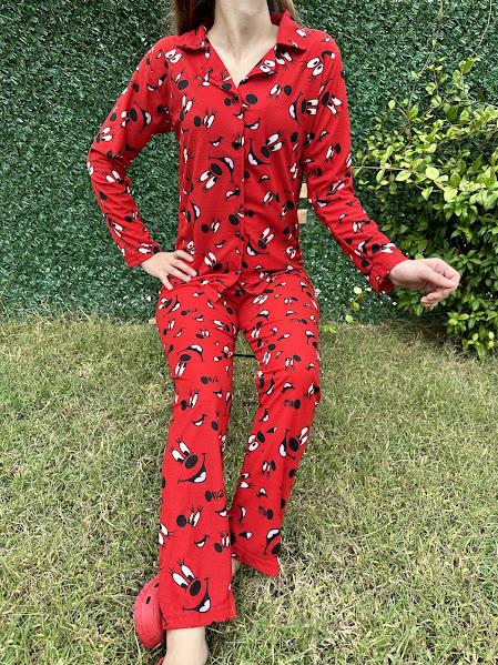 Gömlek Yaka Karakter Pijama Takım Kırmızı