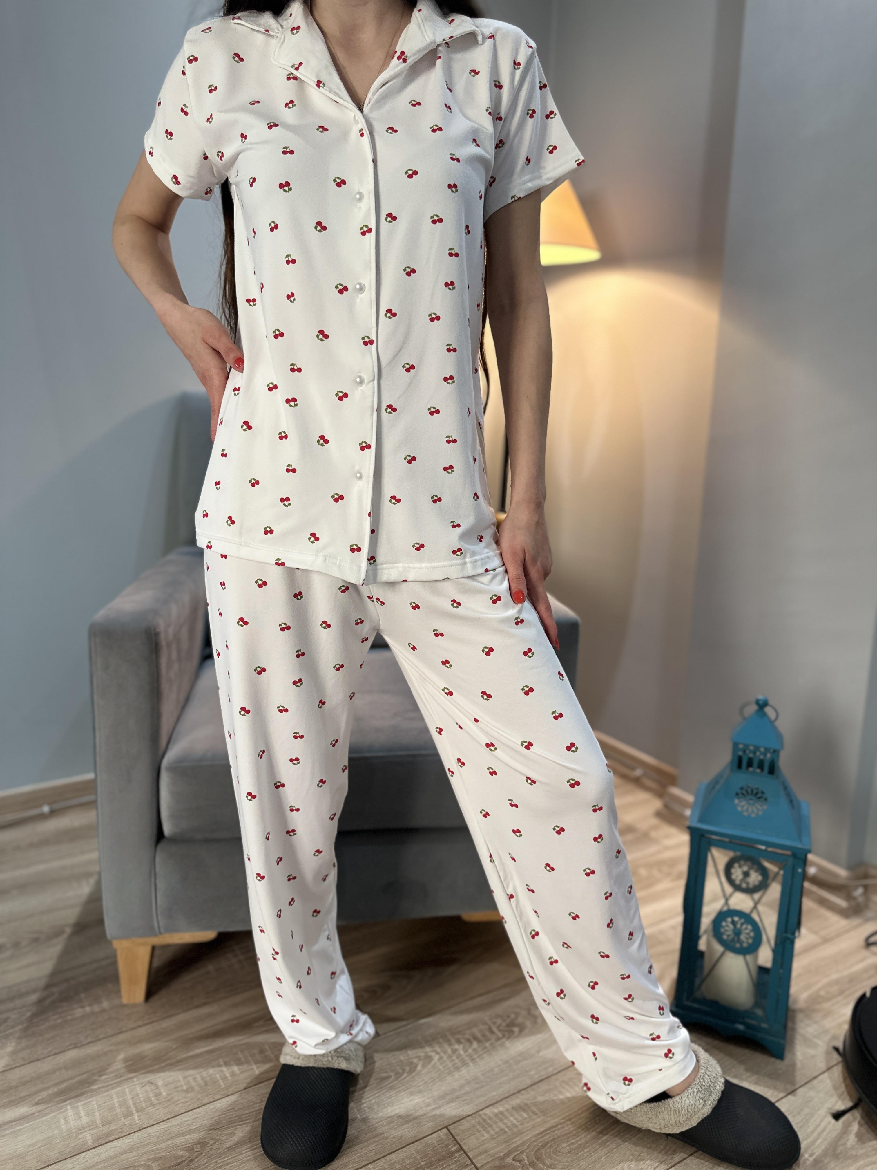 Kiraz Desenli Kısa Kol Milan Pijama Takım 