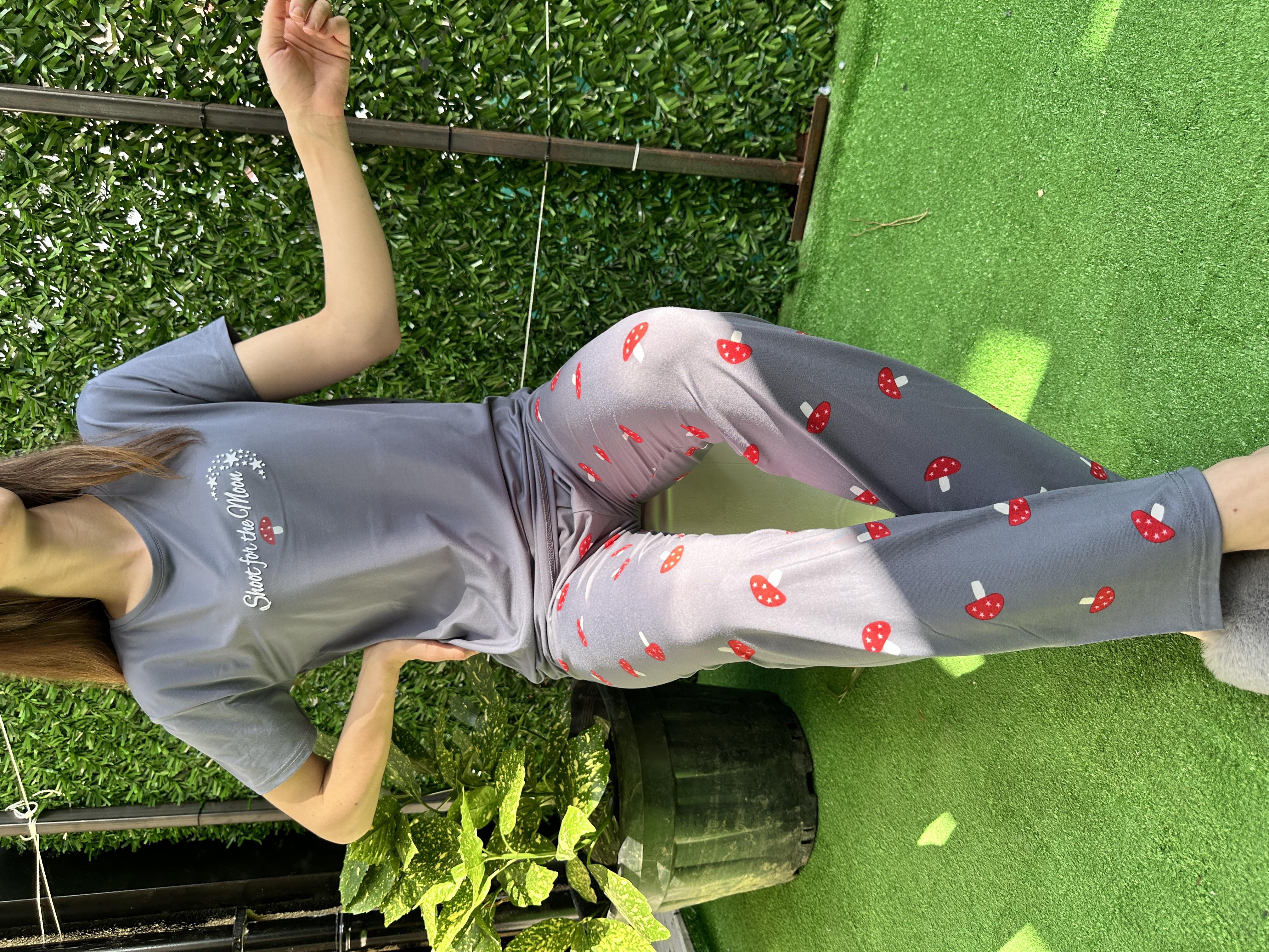 Mantar Desenli Kısa Kol Milan Pijama Takım Gri