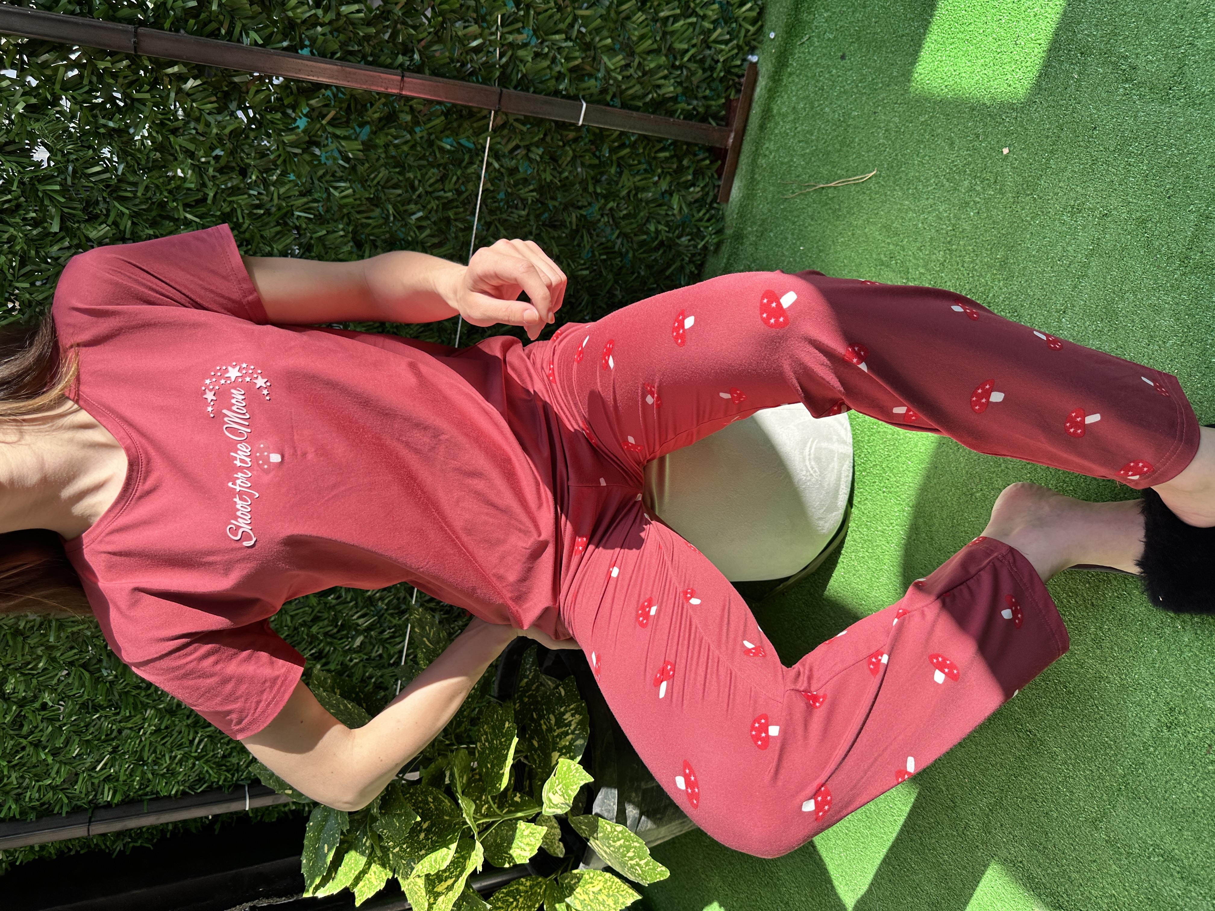 Mantar Desenli Kısa Kol Milan Pijama Takım Kırmızı