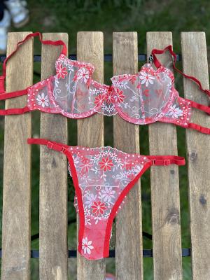 Nakış İşlemeli Transparan Bralet Takım Kırmızı