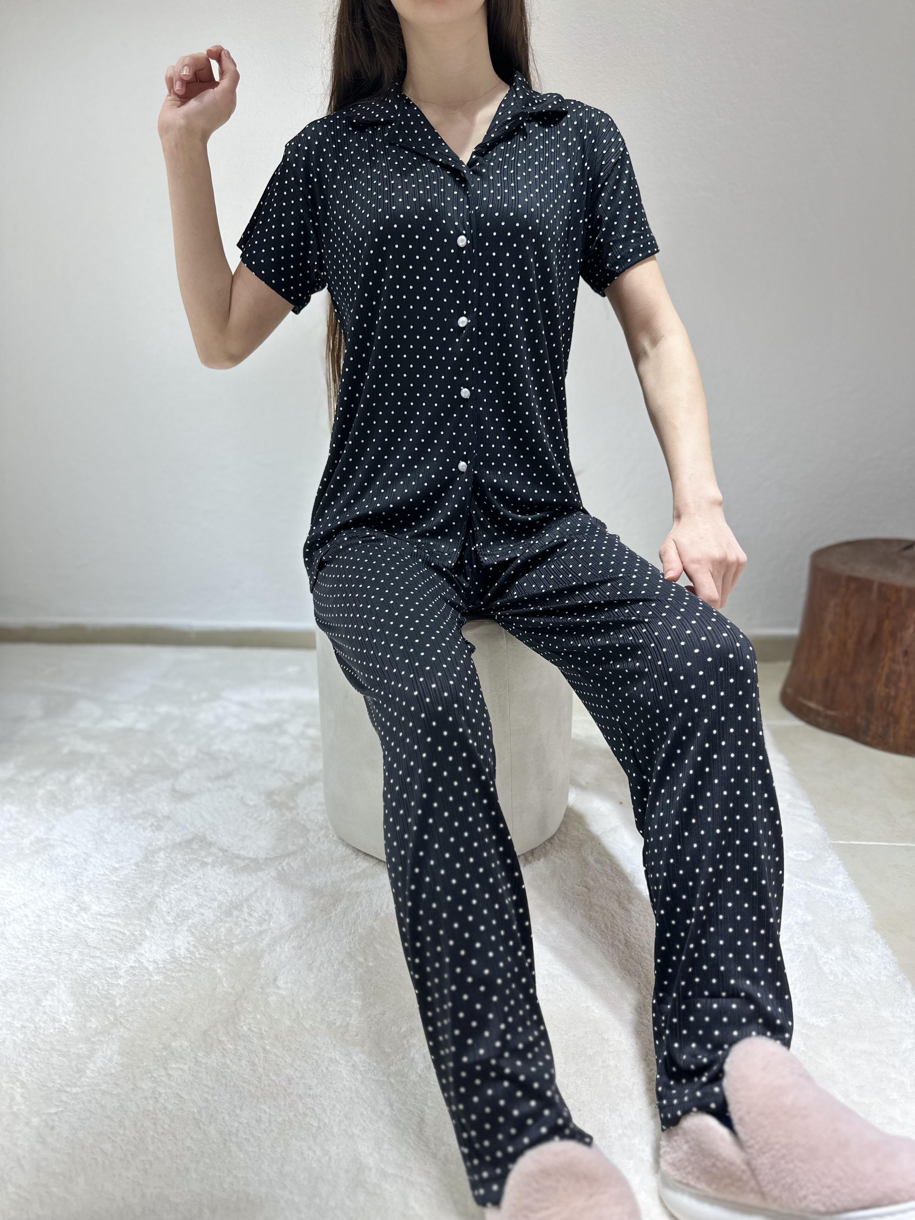 Pantiye Desenli Kısa Kol Pegasus Pijama Takım Siyah