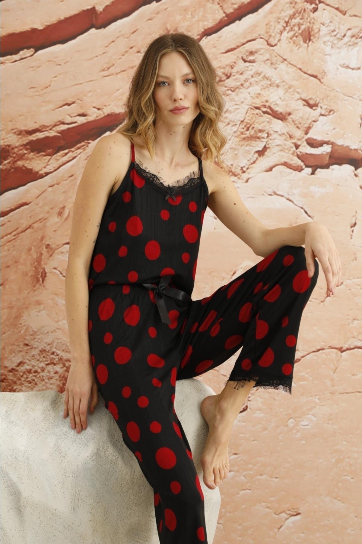 Puantiyeli Askılı Pijama Takım 