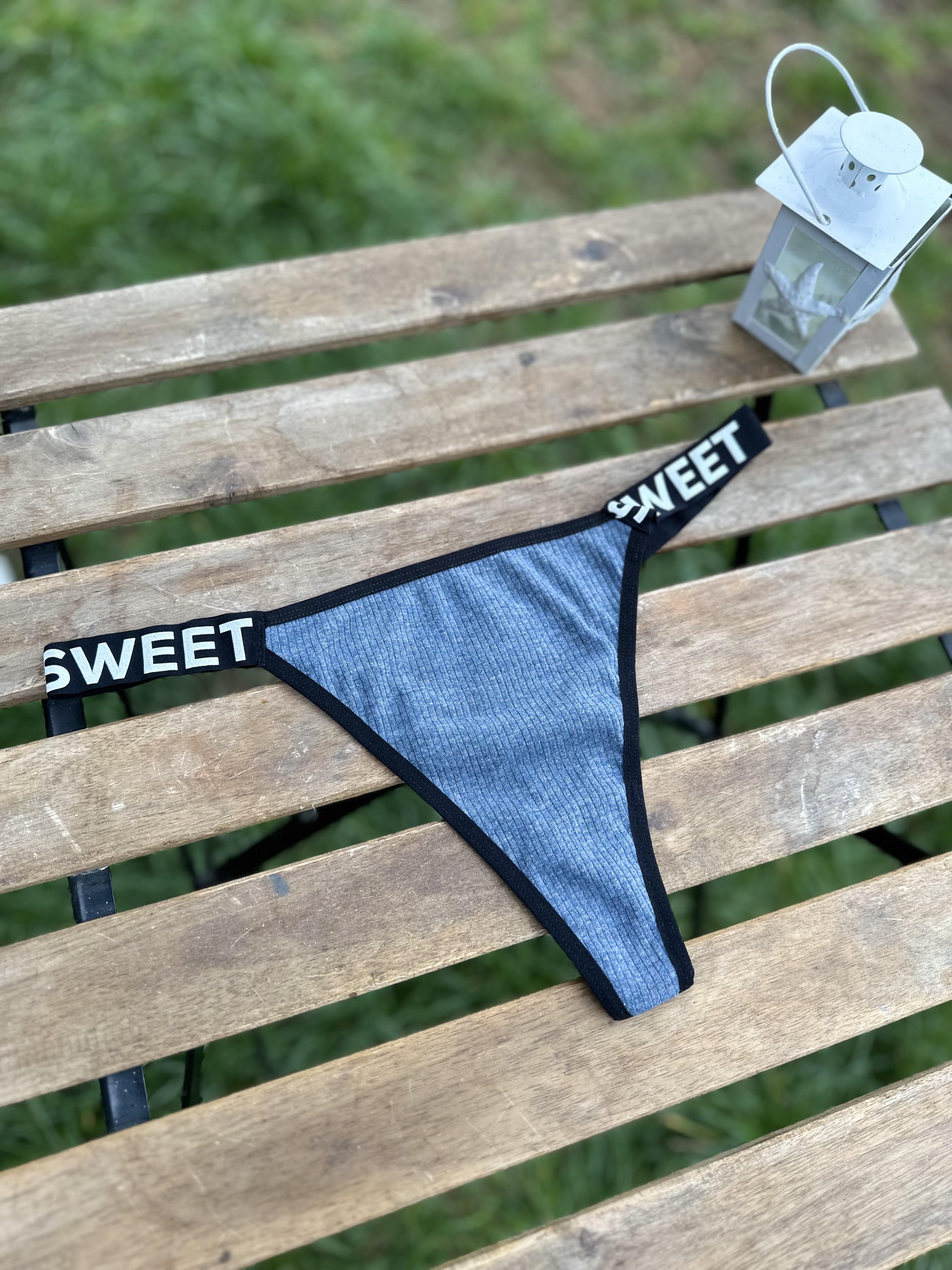 Sweet Baskılı Pamuklu Tangalı Külot Koyu Mavi
