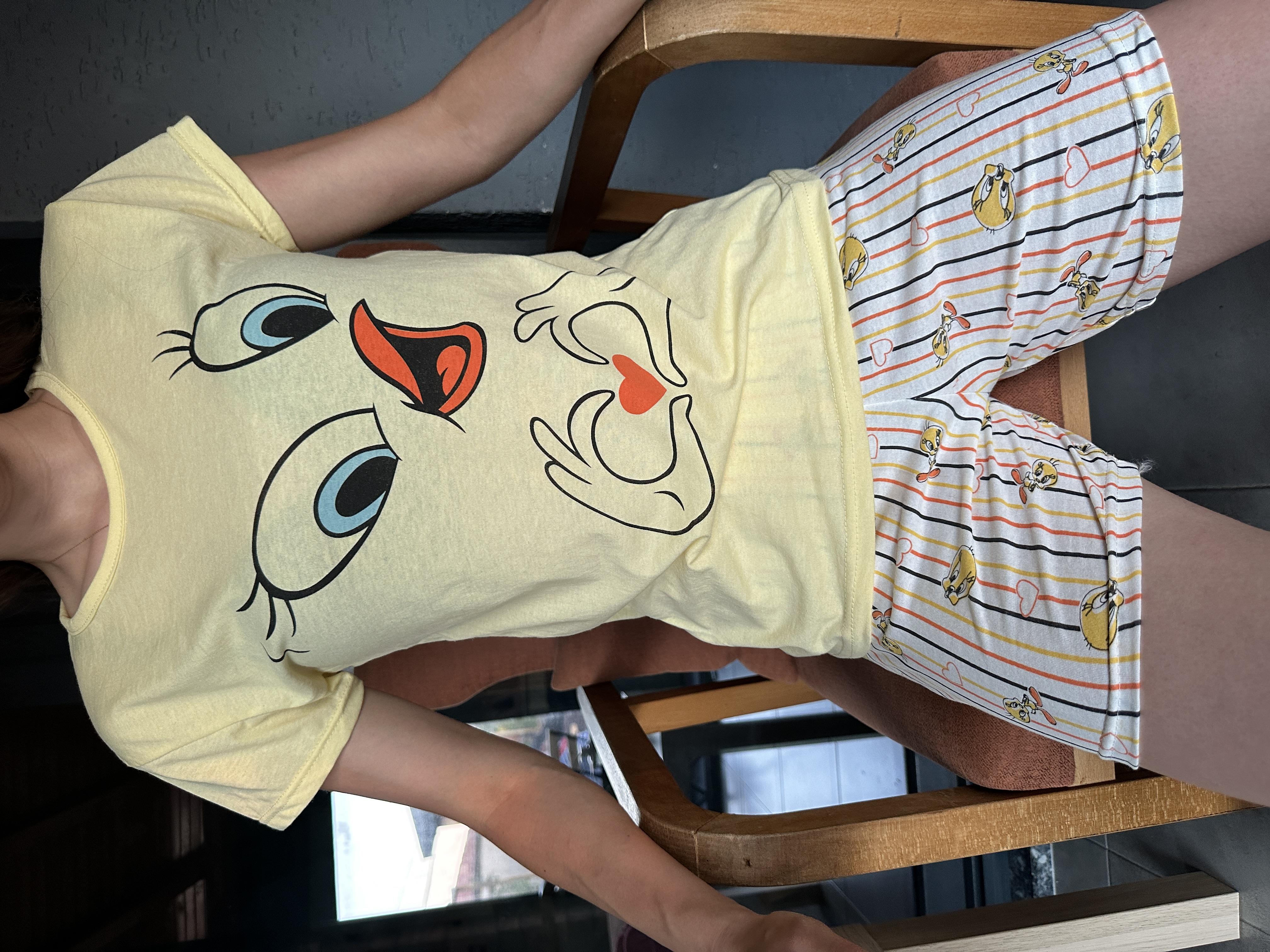 Tweety Desenli Kısa Kol Şort Pijama Takım Sarı