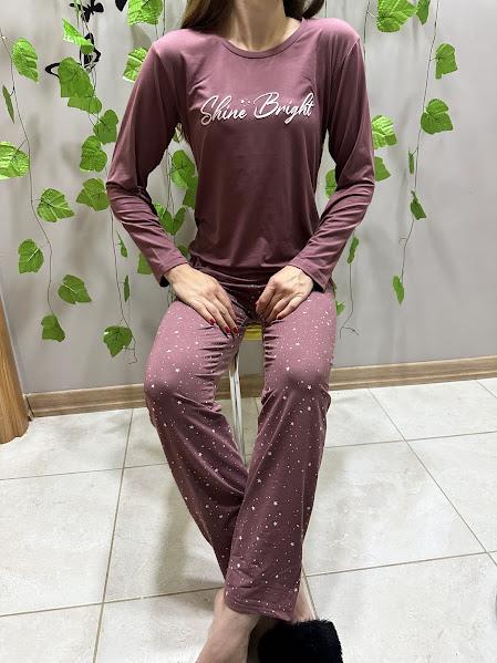 Yazı Desenli Pamuklu Pijama Takım Vişne Çürüğü