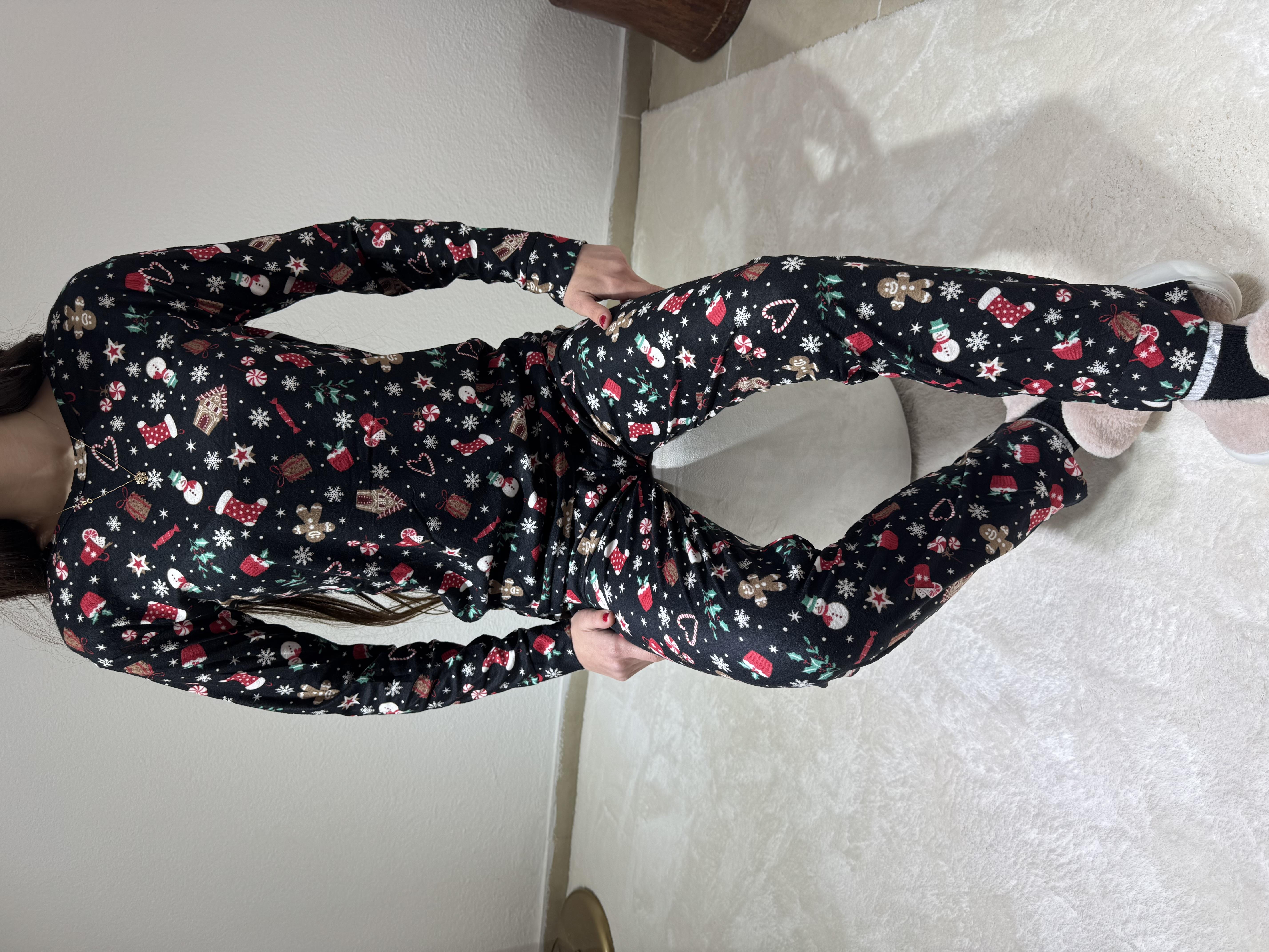 Yılbaşı Desenli Süet Pijama Takım