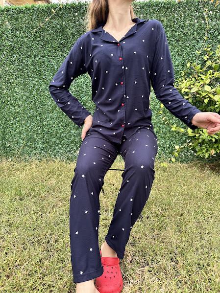 Yıldız Desenli Gömlek Yaka Pijama Takım 