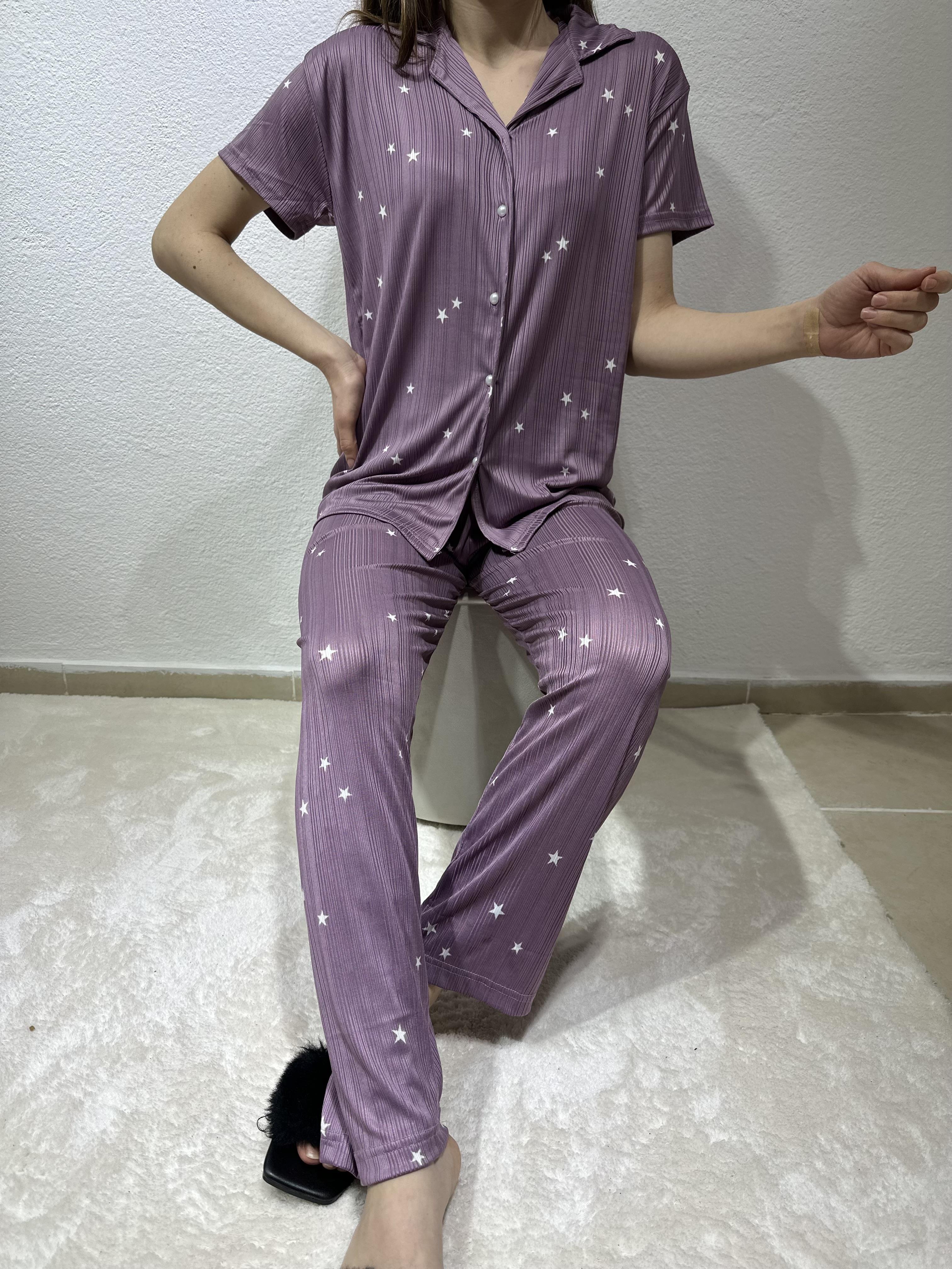 Yıldız Desenli Kısa Kol Pegasus Pijama Takım Lila
