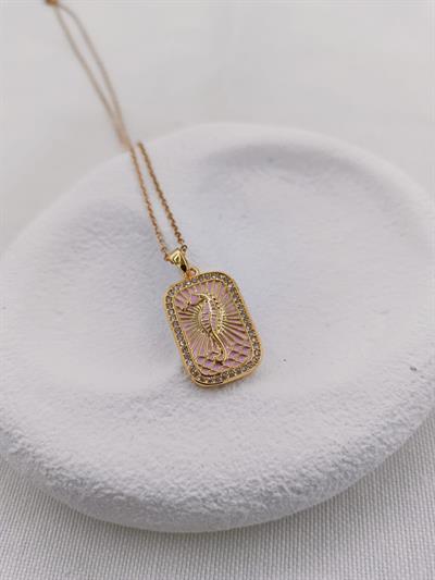 Gold Pembe Mineli Deniz Atı Çelik Kolye