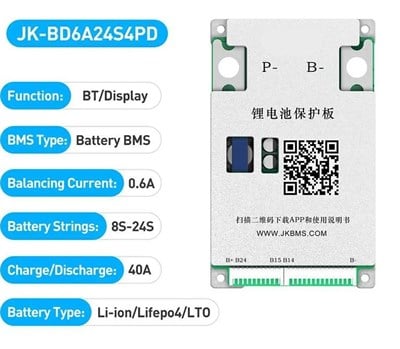 JK Smart Bms - 8-24S 40A - 0.4A BLANS - JK-BD4A24S4PD