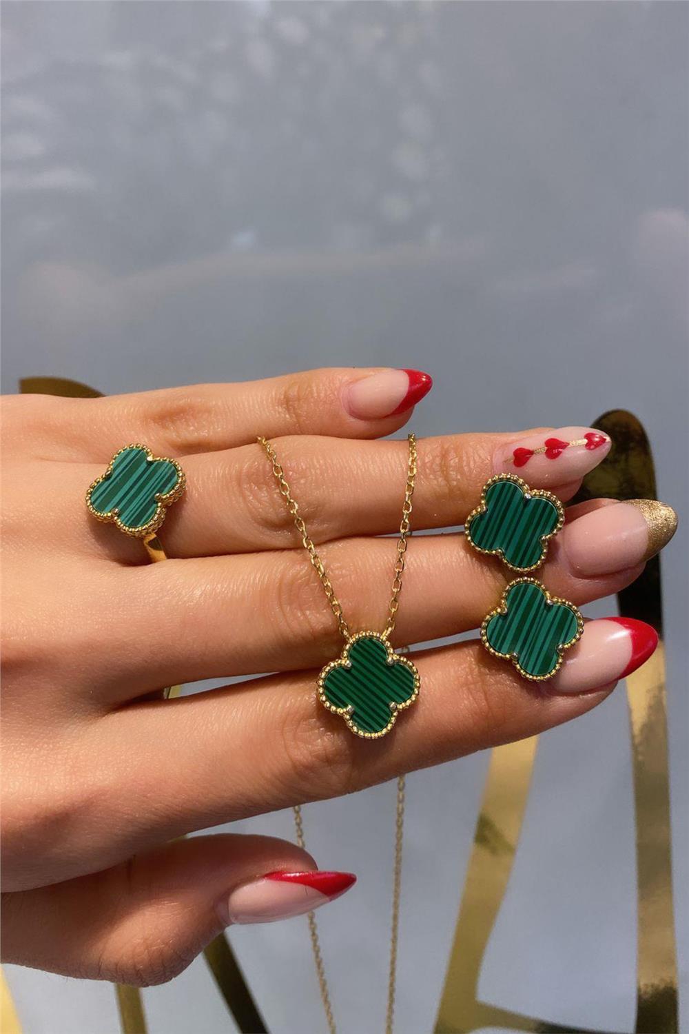 İthal Malachite Yonca Kolye