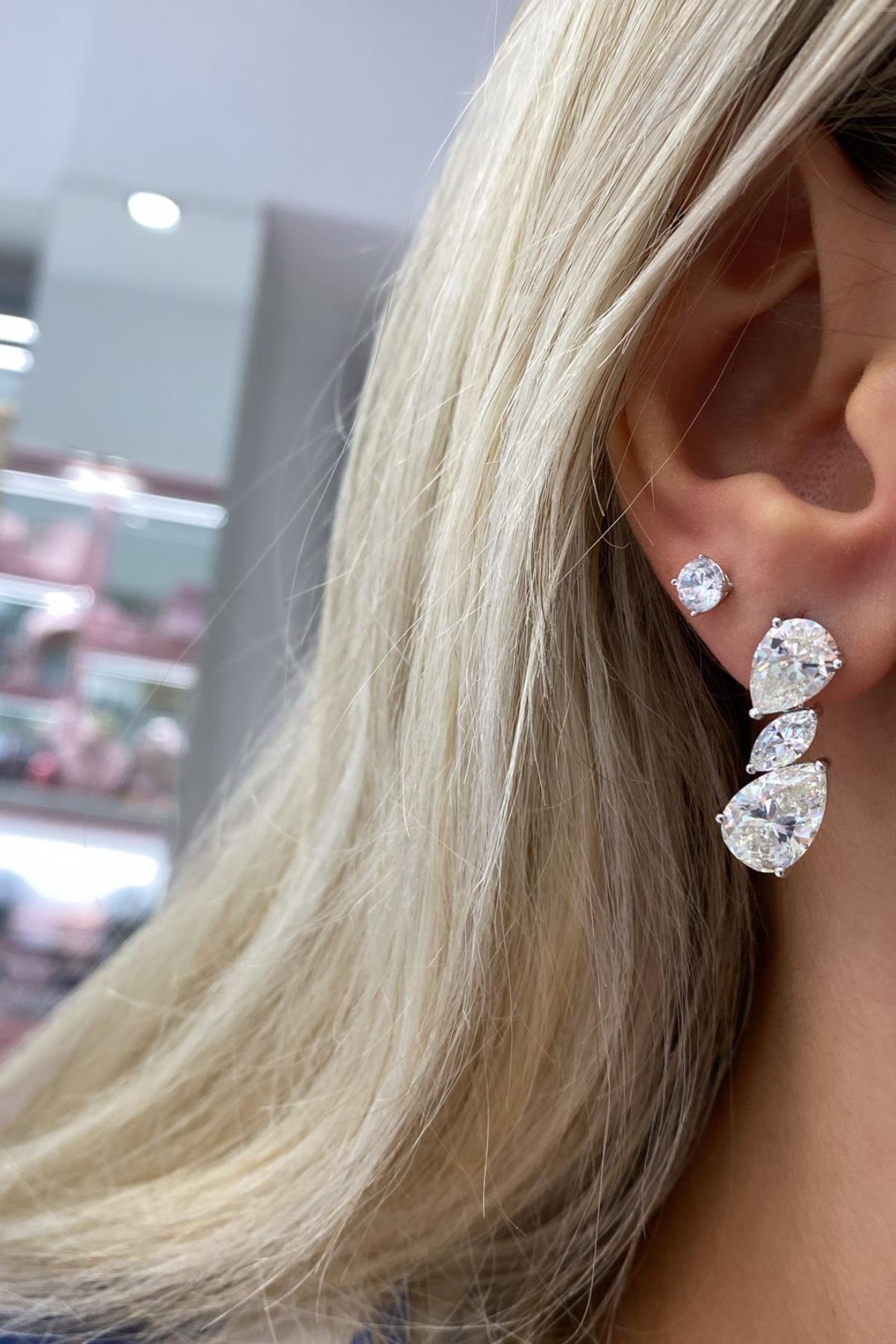 İthal Vip Seri Mozanite Trie  Marquise Drop Küpe