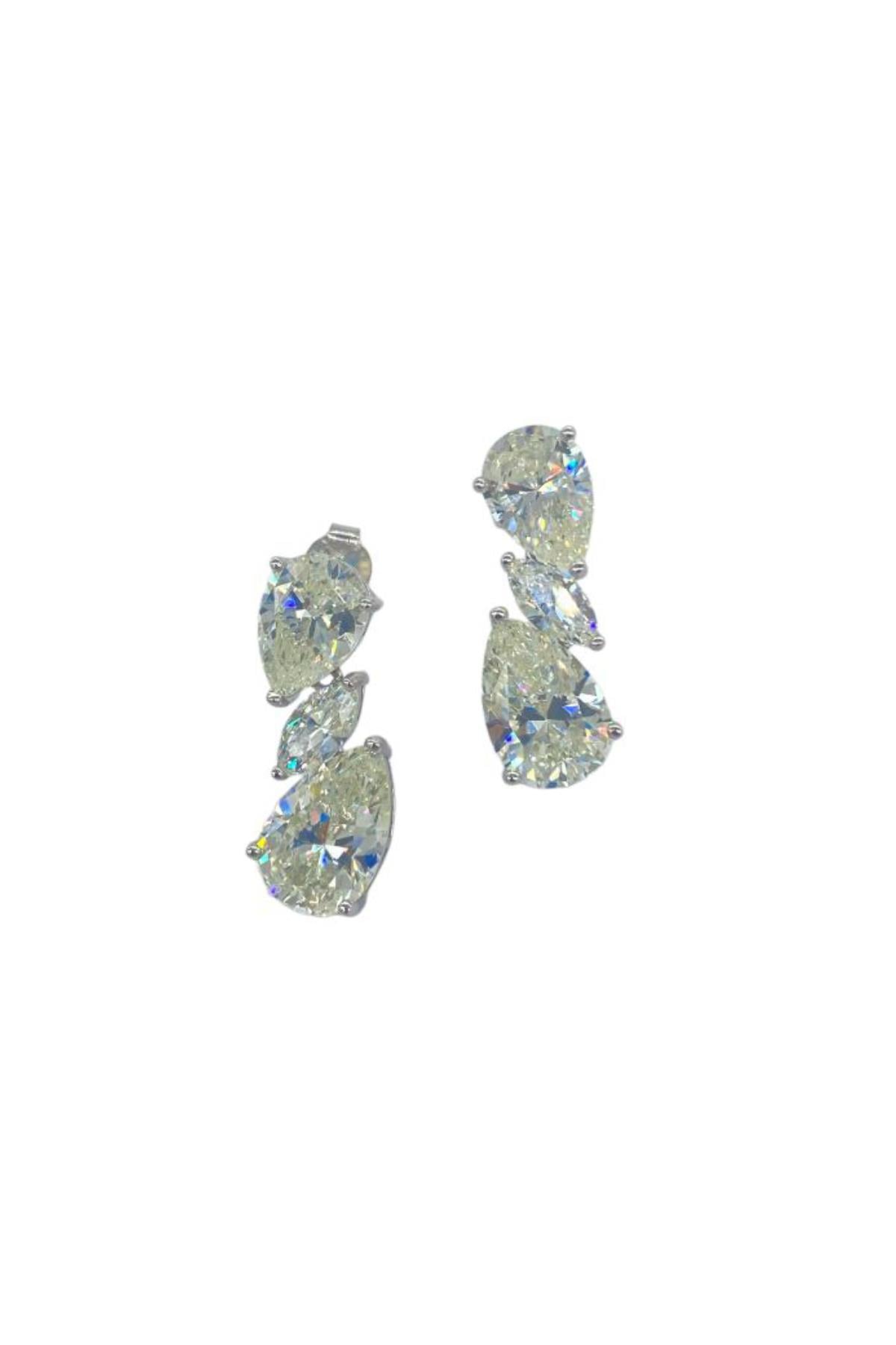 İthal Vip Seri Mozanite Trie  Marquise Drop Küpe