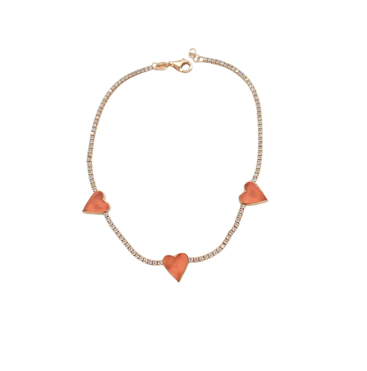 Turuncu Neon Mineli Üç Kalpli Halhal