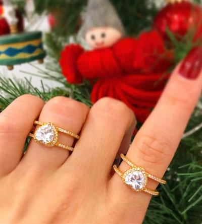 Bijoux Gold Kenarları Açık Kalpli Yüzük