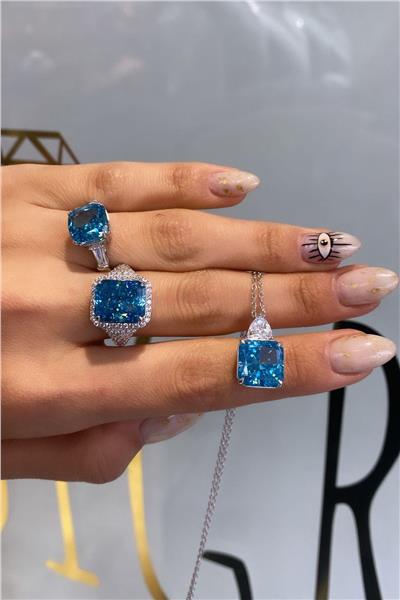 İthal Baby Blue Quare Yüzük