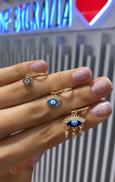 İthal Bijoux Navy Occhio Küpe Seti