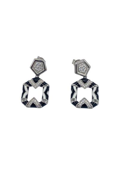 İthal Black-White Geo Küpe