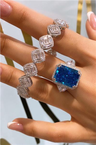 İthal Deep Blue Quare Yüzük