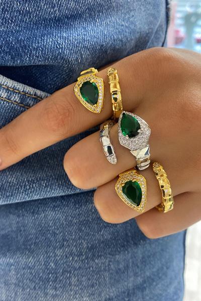 İthal Green Drop Snake Yüzük