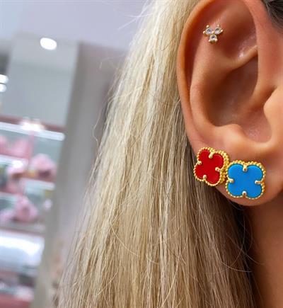 İthal Kırmızı Clover Küpe