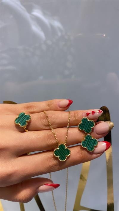 İthal Malachite Yonca Küpe