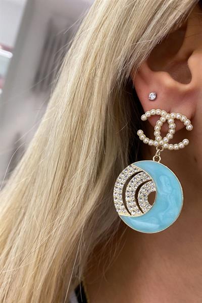 İthal  Pearl CC Blue Küpe