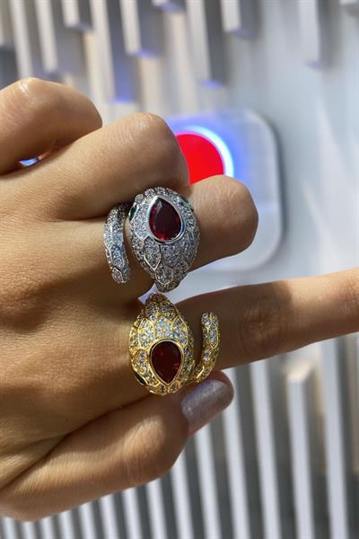 İthal Ruby Drop Snake Yüzük